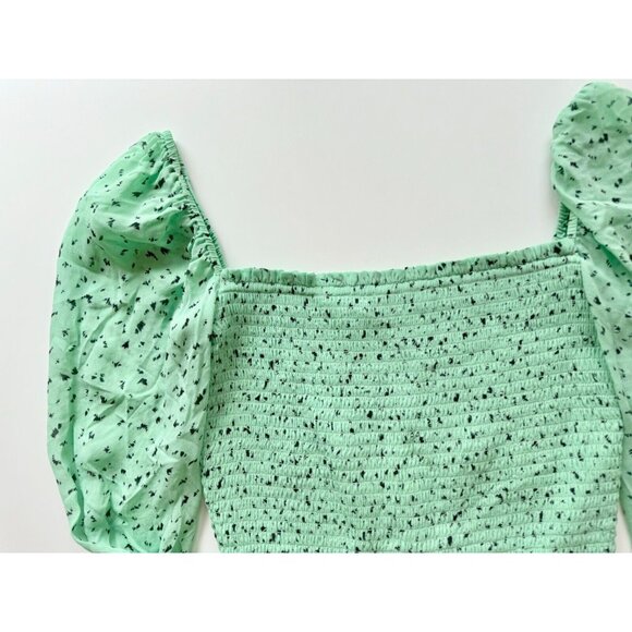 Aritzia LITTLE MOON Gimlet Green Chiffon Smocked Square Neck Blouse, Size S - Picture 8 of 13
